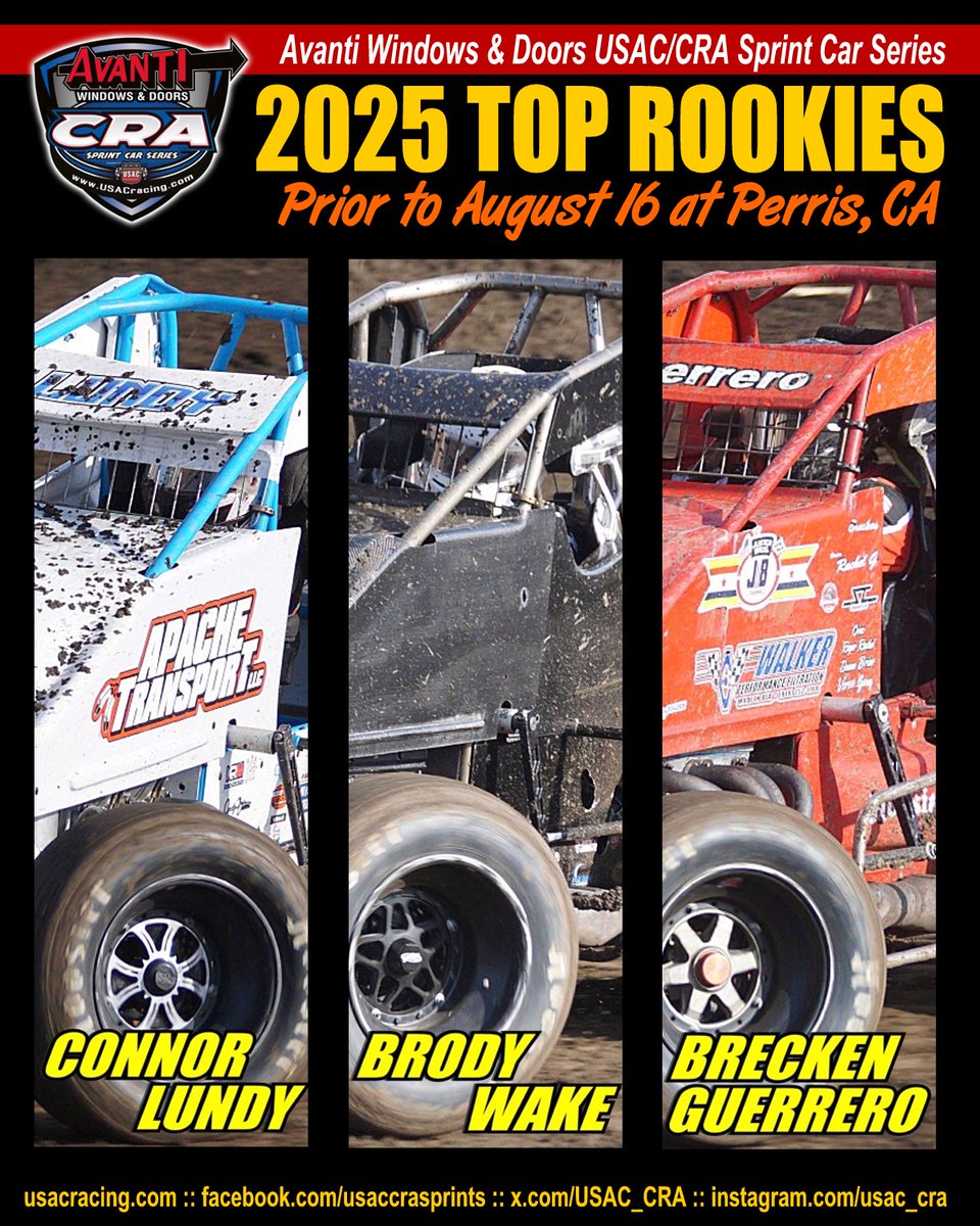 2025 AVANTI WINDOWS &amp; DOORS USAC/CRA SPRINT CAR SERIES TOP ROOKIES
(Prior to August 16 at Perris, California)