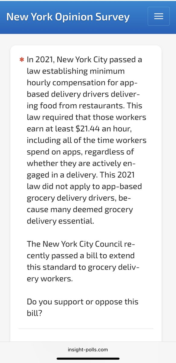 katie_honan's tweet image. Another txt poll, this time focused on new @NYCCouncil bill to increase wages for grocery delivery workers —