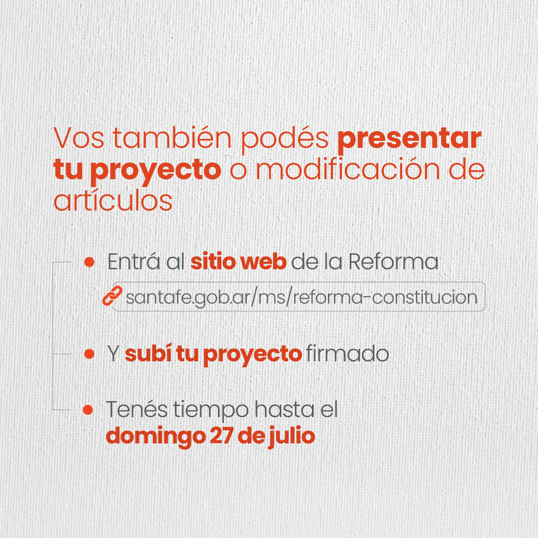 PSsantafe's tweet image. Hoy ingresamos de manera oficial el proyecto de reforma constitucional del PS Santa Fe 🌹, en el marco de una presentación conjunta con los demás partidos del Frente Unidos. Conocelo 👉 pssantafe.org/2025/07/21/el-…
Vos también podés sumar tu propuesta, ya sea presentando un proyecto…