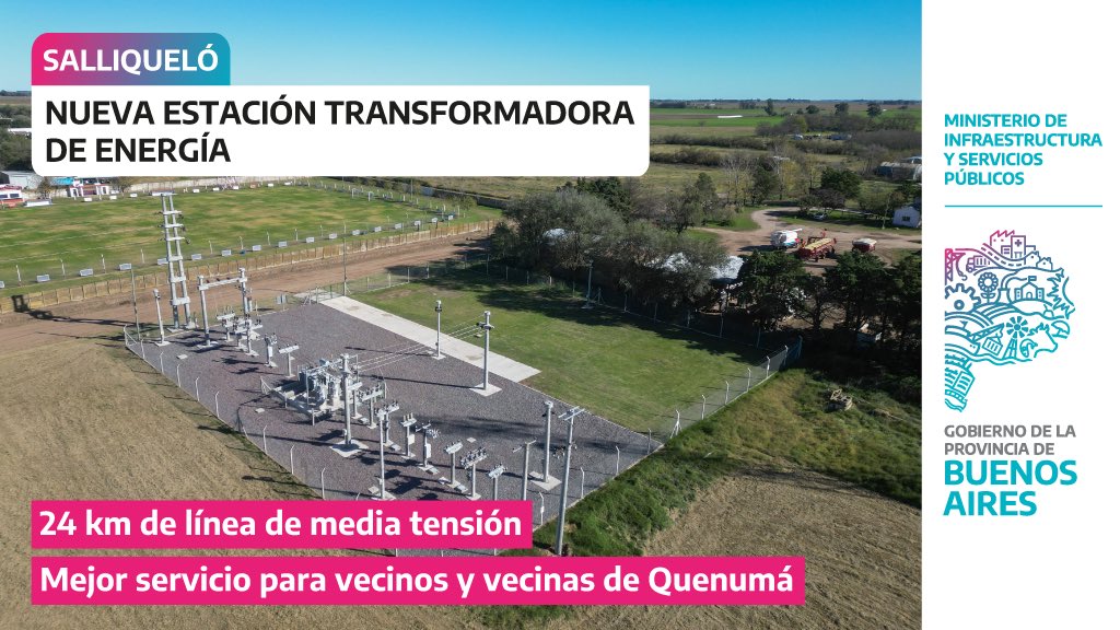 MInfraPBA's tweet image. ⚡Optimizamos la energía eléctrica en #Salliqueló con la nueva Estación Transformadora
La obra que incluyó 24 km de línea de media tensión mejora la calidad del servicio en la localidad de Quenumá, promoviendo un crecimiento residencial y el desarrollo productivo en la región .