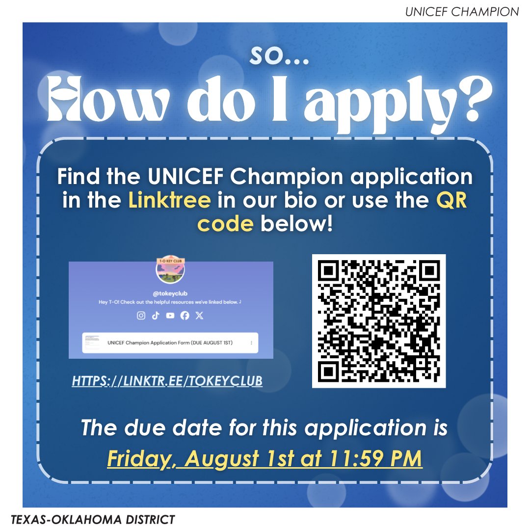 Apply to be T-O District’s UNICEF Champion! 🏆⭐️