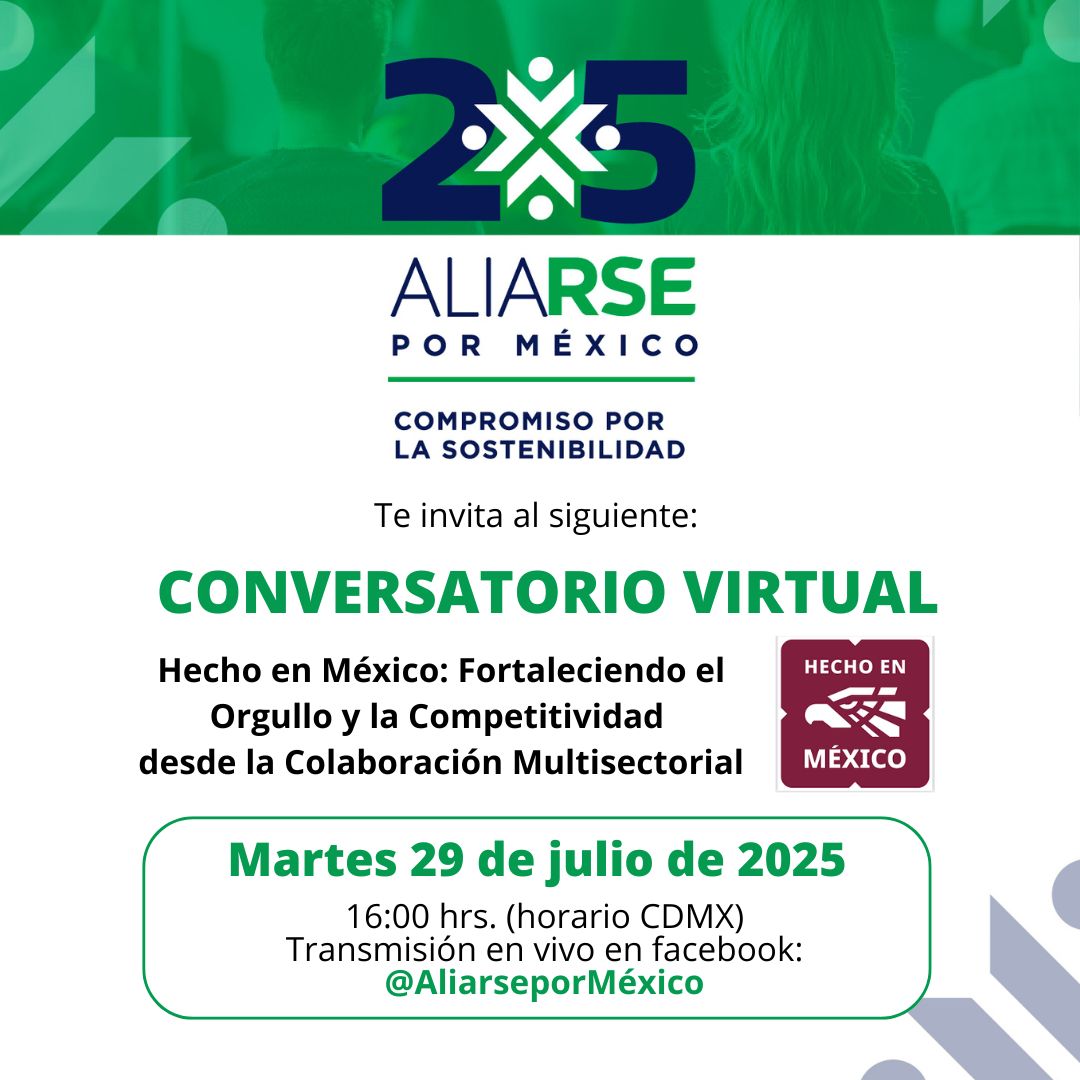 🌎💬 ¡Acompáñanos en el conversatorio virtual de #AliaRSE por México!

Súmate a esta conversación por la sostenibilidad y el impulso a lo que está #HechoEnMéxico

🗓 Martes 29 de julio de 2025
🕔 16:00 hrs (CDMX)

#competitividad2025
#Aliarse25años #Competitividad