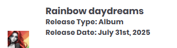 AmberShado61557's tweet photo. Releasing a very deep music album to me at the end of the month hopefully everything will go smooth and can see when it goes live! Called Rainbow Daydreams, be sure to give a look ^_^

I’ve got new music dropping soon (powered by @dittomusic) https://t.co/8gEqgoaTh8 https://t.co/US2h1FUc8D