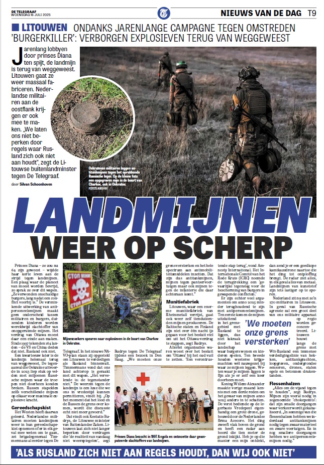 LT_Embassy_NL's tweet image. #OttawaConvention | article by Silvan Schoonhoven of @telegraaf on decision of Lithuania, Latvia, Estonia, Finland & Poland to withdraw from the Convention.
Decision was not taken lightly, according to Minister @BudrysKestutis, but it is critical for the security of the region