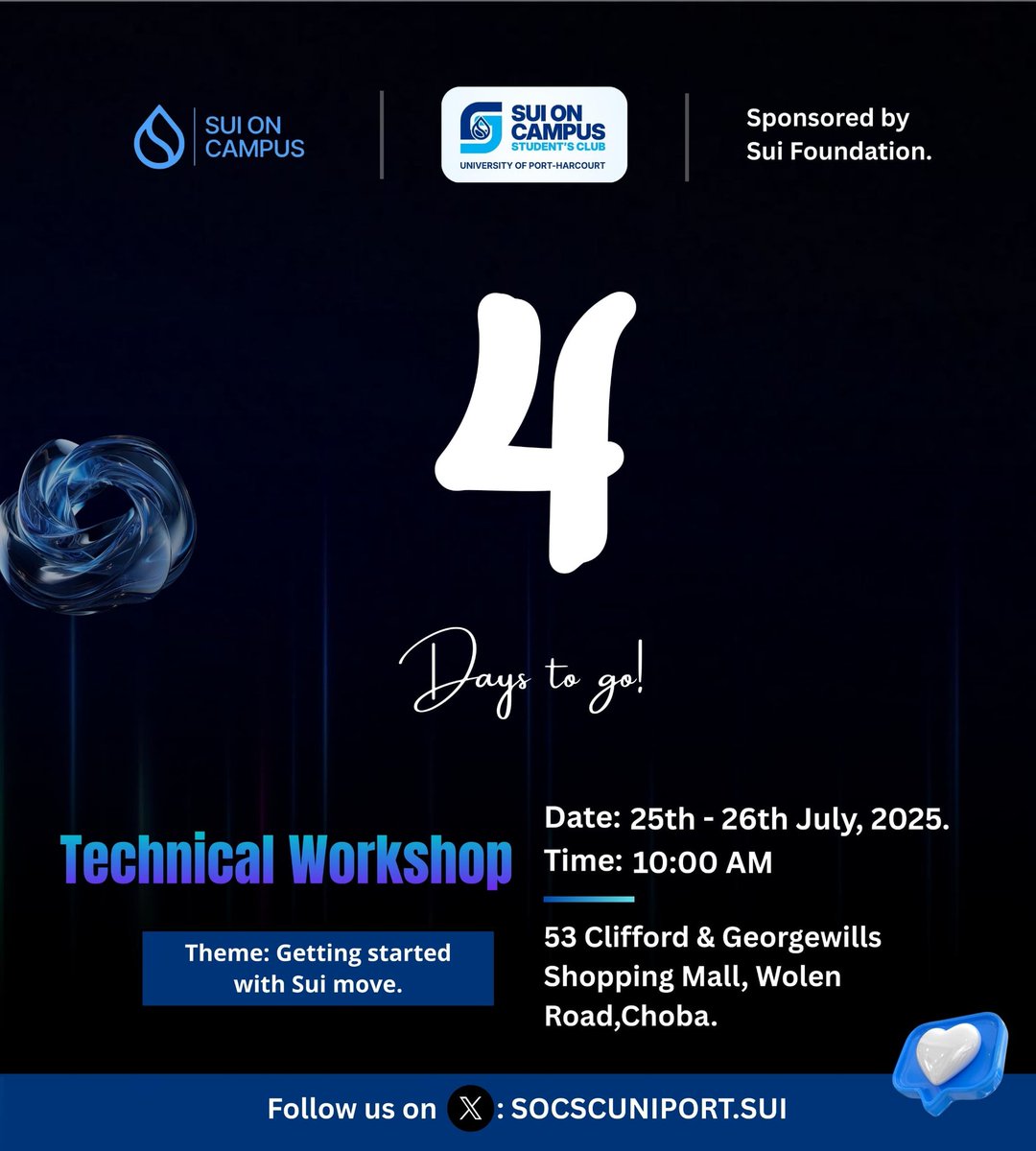 4 days to our inaugural Technical workshop🔥
Join the move🤞
Don't miss having this NEW EXPERIENCE 

Register today👇
forms.gle/pcRY7cfphgvZE8…