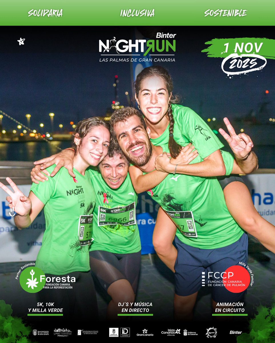🌙 La Binter NightRun Series realizará su último aterrizaje de 2025 en Las Palmas de Gran Canaria el 1 de noviembre… ¡y no puedes faltar!

📲 Inscríbete ya en: binternightrun.es/grancanaria

#BinterNightRun #LasPalmas #GranCanaria #LPGC #Deportes #MillaVerde #5K #10K #running