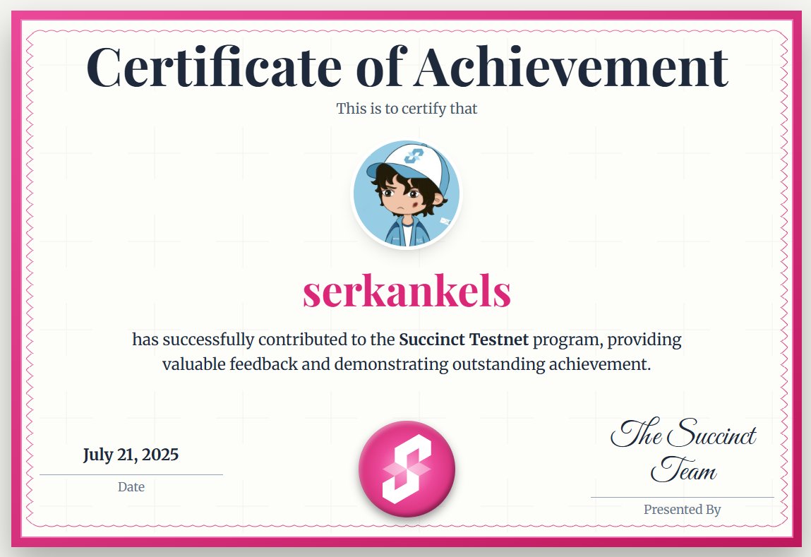 serkankels's tweet image. SUCCINCT CERTIFICATE

After months of effort, the Succinct Testnet has officially ended.
And now… we’re heading toward mainnet. 🚀

During this journey, we didn’t just “join a testnet.”
We contributed, suggested,  and built something together.
This was dedication. This was…