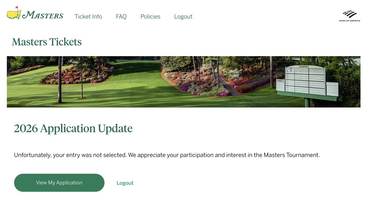 I'd like to announce that, yet again, I was not selected to purchase tickets to the Masters
