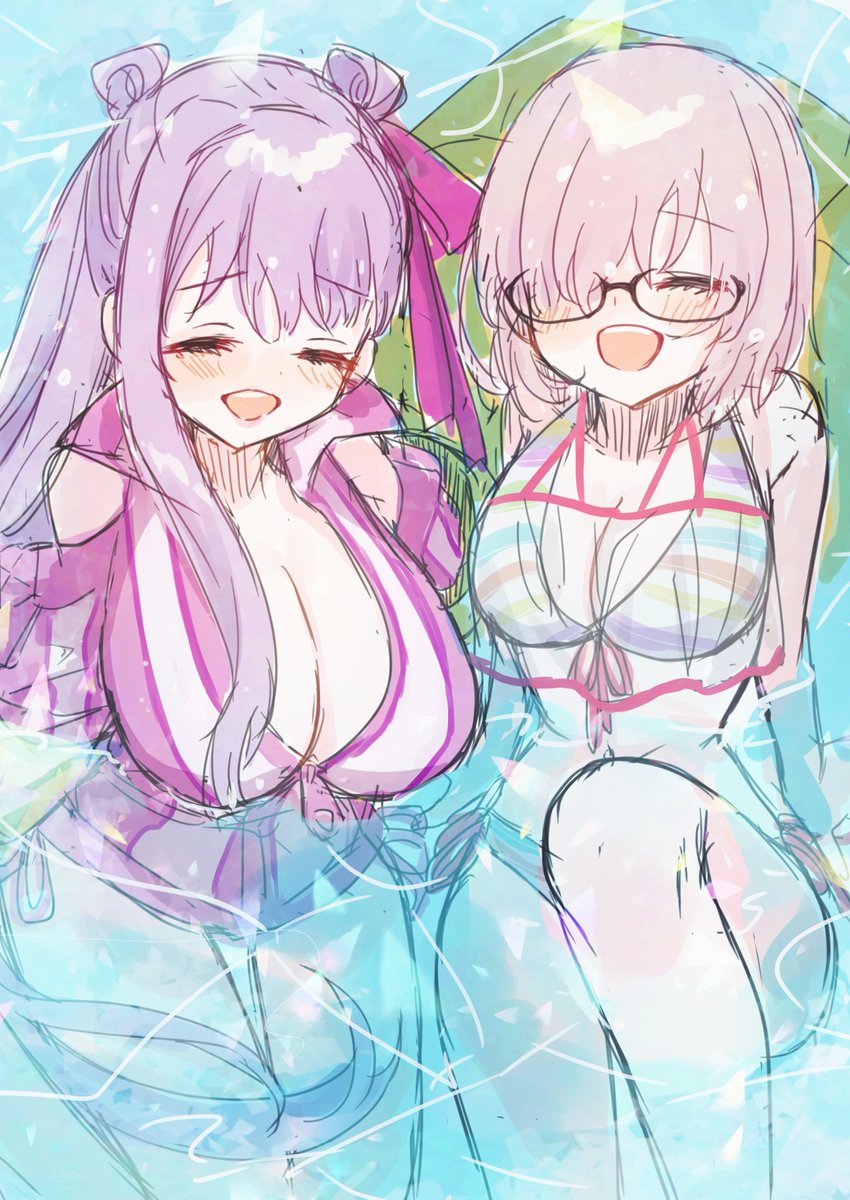 マシュ・キリエライト(Fate) 「マインドが幼い二人が水かけあいではしゃいでた平和すぎる夏の一幕ももう1年前か……」|はるかっぱのイラスト