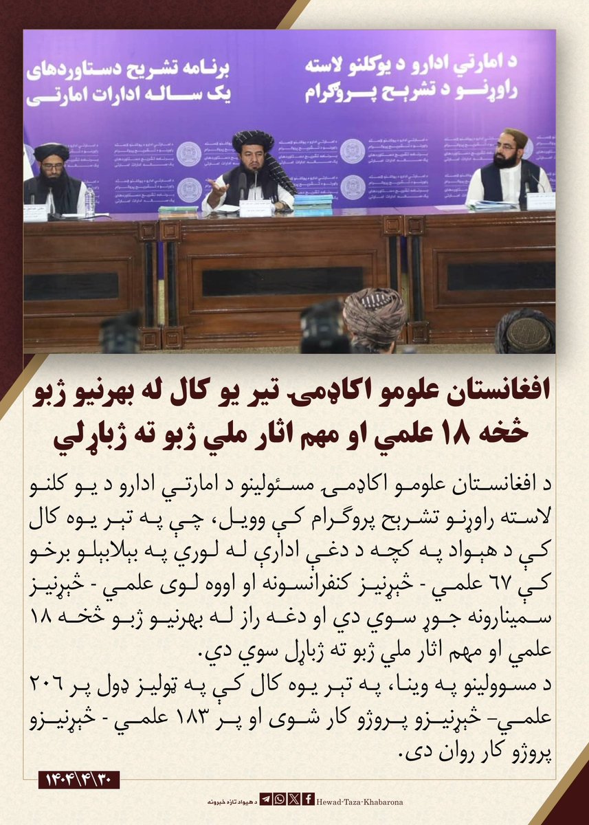 افغانستان علومو اکاډمۍ تیر یو کال له بهرنیو ژبو څخه ۱۸ علمي او مهم اثار ملي ژبو ته ژباړلي