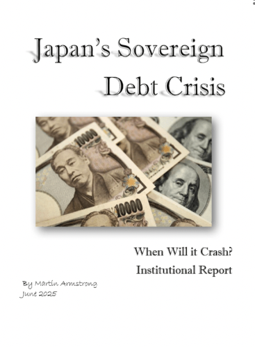 ArmstrongEcon's tweet image. Socrates has issued bearish long-term outlooks on the Japanese bond market and warns of sovereign debt crises that will directly impact pension systems the sovereign debt crisis will begin in Japan before spreading like a contagion.