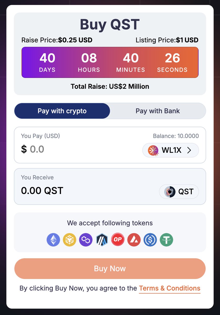 LayerOneX's tweet image. 🚨 Buy QST with WL1X is Now Live

You can now use your WL1X to participate in the Quantum DeX raise.

Quantum DeX is not just another DeFi platform.
It is AI powered, cross chain, and built to scale real utility — not short term hype.

🪙 QST launched at $0.25
💰 Listing at $1 on…