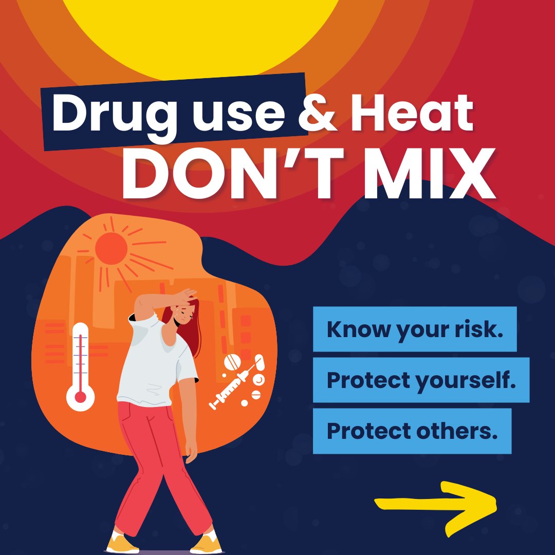 Maricopahealth's tweet image. Drug use and heat don’t mix! More than half (57%) of heat related deaths in 2024 involved drug use, with the majority involving stimulants like methamphetamines. Know the risk and take steps to protect yourself and others. Learn more: Maricopa.gov/heatrisk#subst…
#HeatSafety