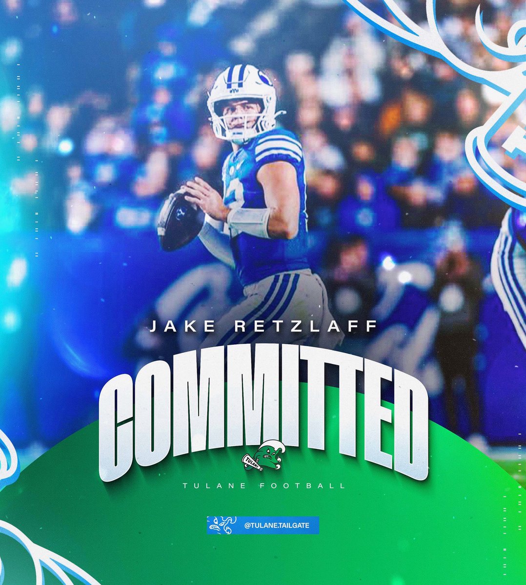 TailgateTulane's tweet image. BOOOMM!! Tulane lands a commitment from BYU starting QB Jake Retzlaff. Jake threw for 2,947 yards and 20 touchdowns this past season for the Cougars. He went 11-2 as a starter for BYU last season. Big time get for the wave!! Roll Wave🟢🌊