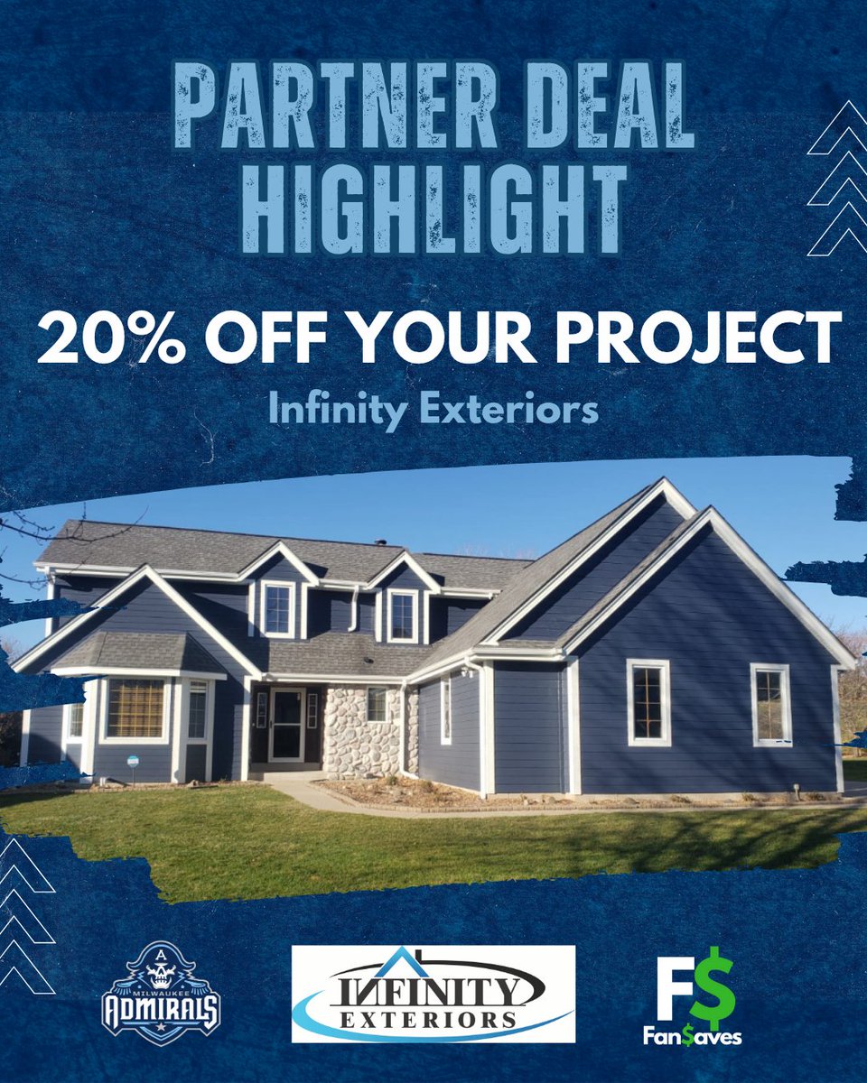 mkeadmirals's tweet image. Featured FanSaves Partner Highlight of the Week: Infinity Exteriors!
Save 20% on your project through this deal, exclusively on @fan_saves 👉 bit.ly/3Iy3TLG