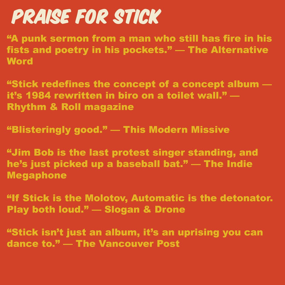 mrjimBob's tweet image. Some early reviews for Automatic and Stick.