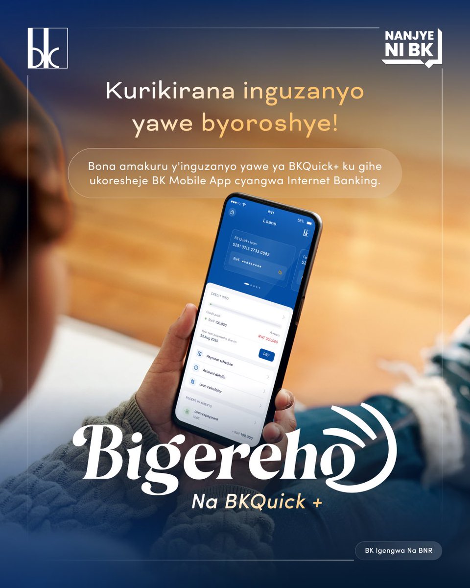BankofKigali's tweet image. Ntabwo tuguha inguzanyo ngo birangirire aho! Tugufasha kuyicunga, tuguha amakuru ajyanye no kwishyura ndetse n'ubushobozi bwo kwishyura inguzanyo mbere y'igihe cyateganyijwe. Turi umufatanyabikorwa uguherekeza buri ntambwe uteye ugana ku nzozi zawe!
#NanjyeNiBK #Bigereho