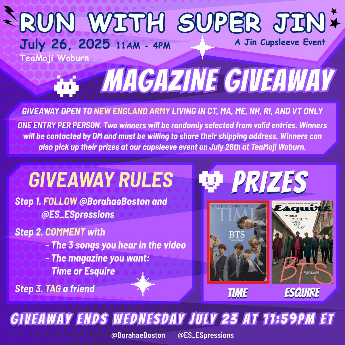 BorahaeBoston's tweet photo. [RULES]
1. Follow @BorahaeBoston AND @ES_ESpressions
2. Comment with:
- The 3 songs you hear in the video
- The magazine you want: Time or Esquire
3. Tag a friend

You must follow all steps to enter the giveaway

ONE ENTRY PER PERSON

GIVEAWAY ENDS Wednesday 7/23 at 11:59pm ET https://t.co/JhWQNSY4wi