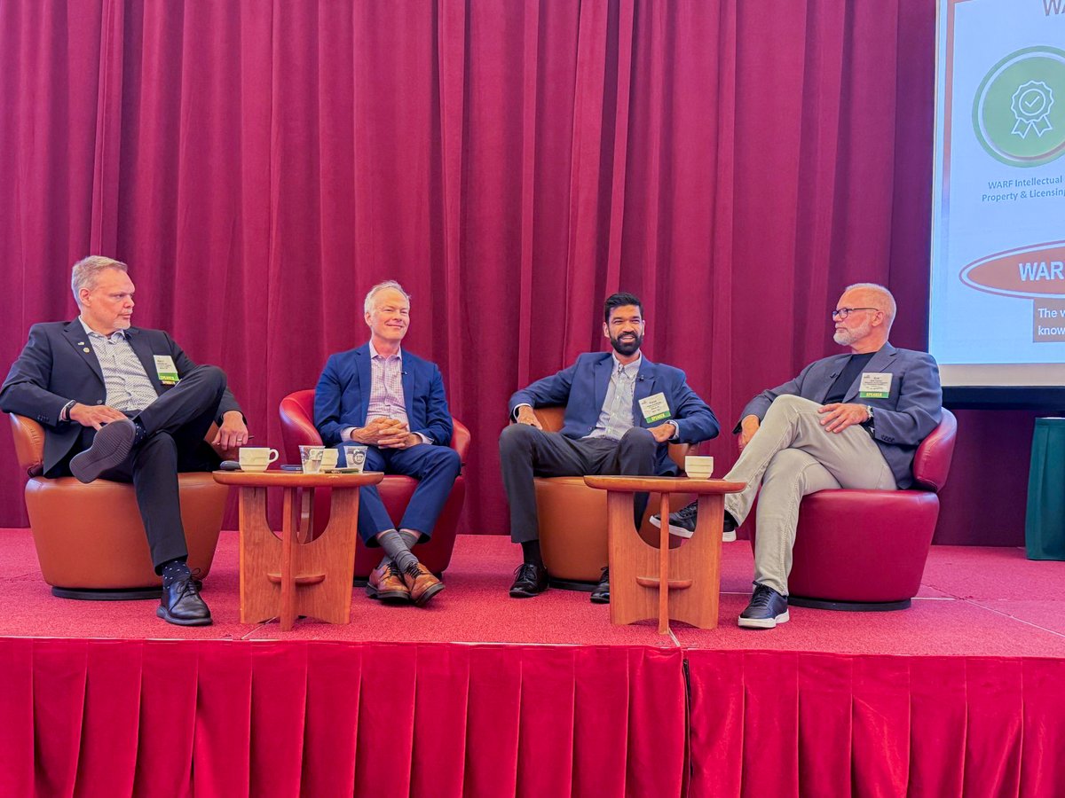 AUTM's tweet image. The AUTM Central Region Conference in Madison this week kicked off with the Howard Bremer Plenary for an insightful session that celebrated WARF's 100-year legacy and explored what’s next for the future of innovation.