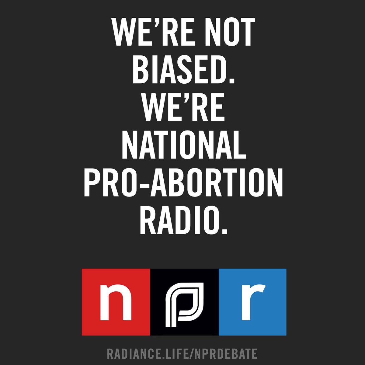 ryanbomberger's tweet image. Would love anyone to direct me to a fair and balanced @NPR take on abortion (or any other issue for that matter). Glad that hot mess was defunded of our tax $$$. I've been on there a few times. It was always 2 vs 1 (host + liberal guest vs me). Always. radiancefoundation.org/npr-interviews…