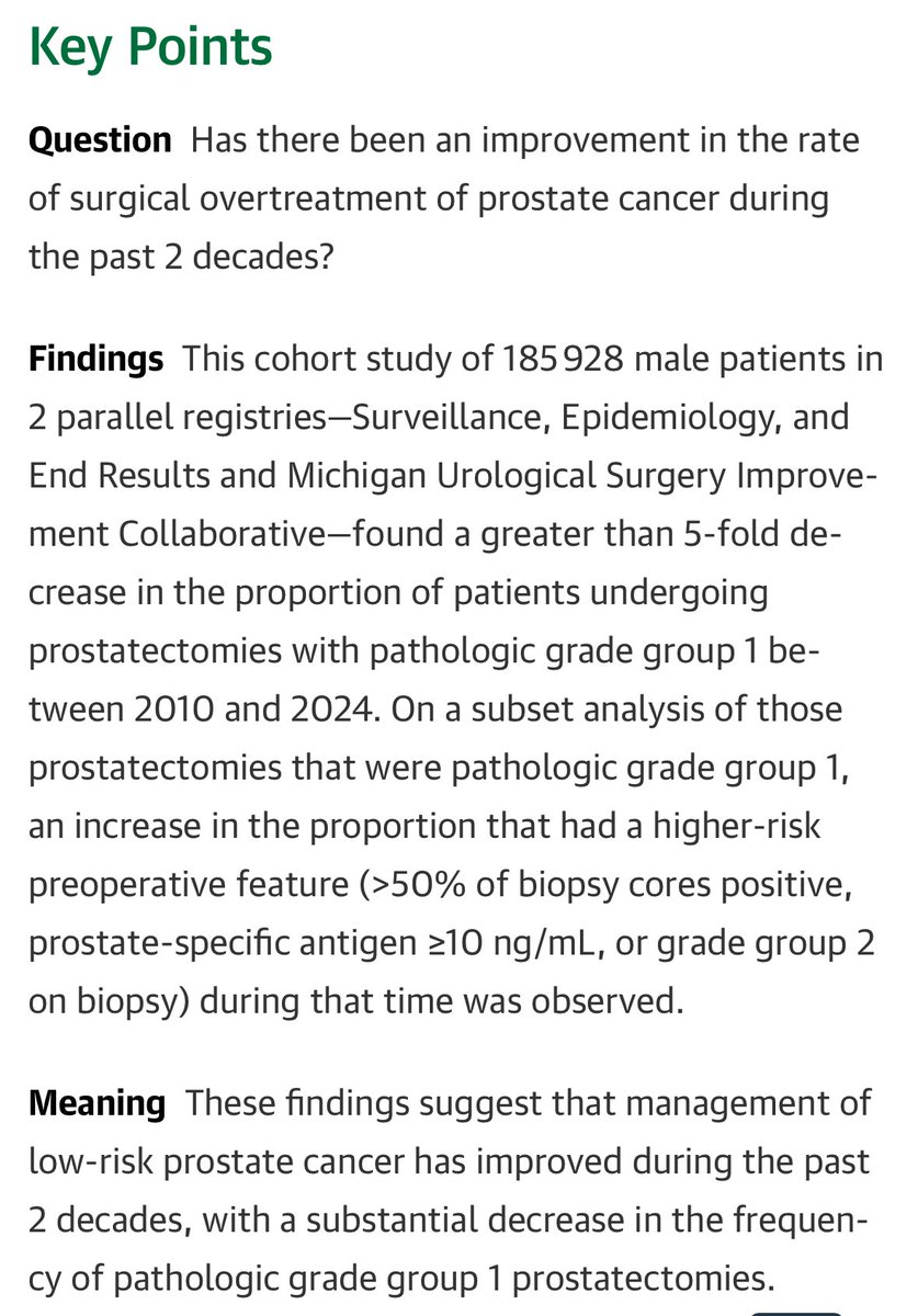 Matt Nielsen, MD (@m_e_nielsen) on Twitter photo Nice work from Monda et al documenting >5x 📉↘️ surgical overtreatment of low risk prostate cancer in SEER-Medicare & <a href="/MUSICUrology/">MUSIC Urology</a>
✅uncoupling dx from rx
✅reframes context of benefit/harm assoc w PSA screening
👀➡️ jamanetwork.com/journals/jamao… Nice work from Monda et al documenting >5x 📉↘️ surgical overtreatment of low risk prostate cancer in SEER-Medicare & <a href="/MUSICUrology/">MUSIC Urology</a>
✅uncoupling dx from rx
✅reframes context of benefit/harm assoc w PSA screening
👀➡️ jamanetwork.com/journals/jamao…