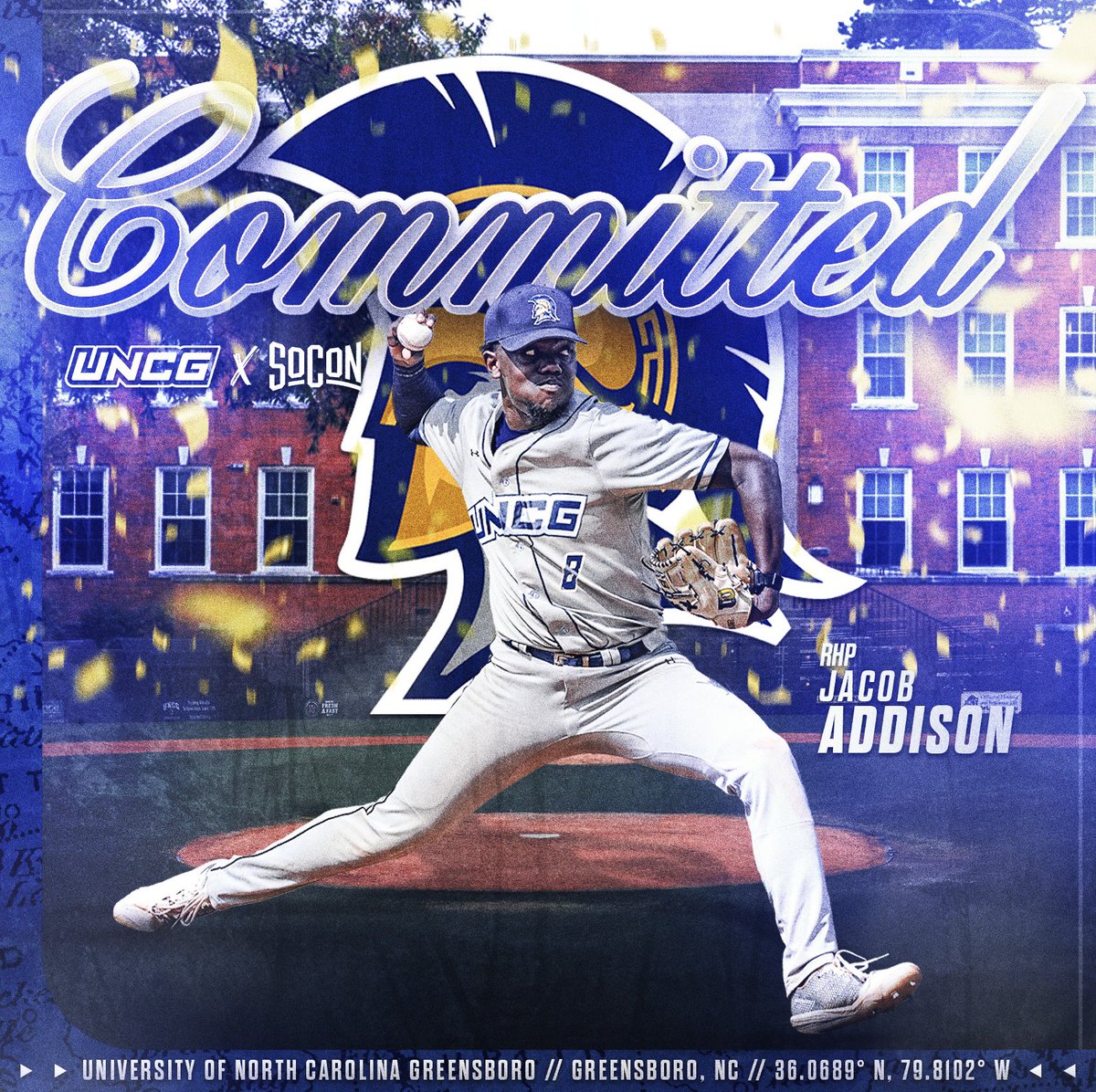 J_Addison28's tweet image. I am extremely excited to announce my commitment to play Division 1 Baseball at The University of North Carolina Greensboro. I would like to thank all of my family, friends, and coaches that helped me along my journey. Go spartans! @EastMeckBasebal @Megastarbasebal @UNCGBaseball