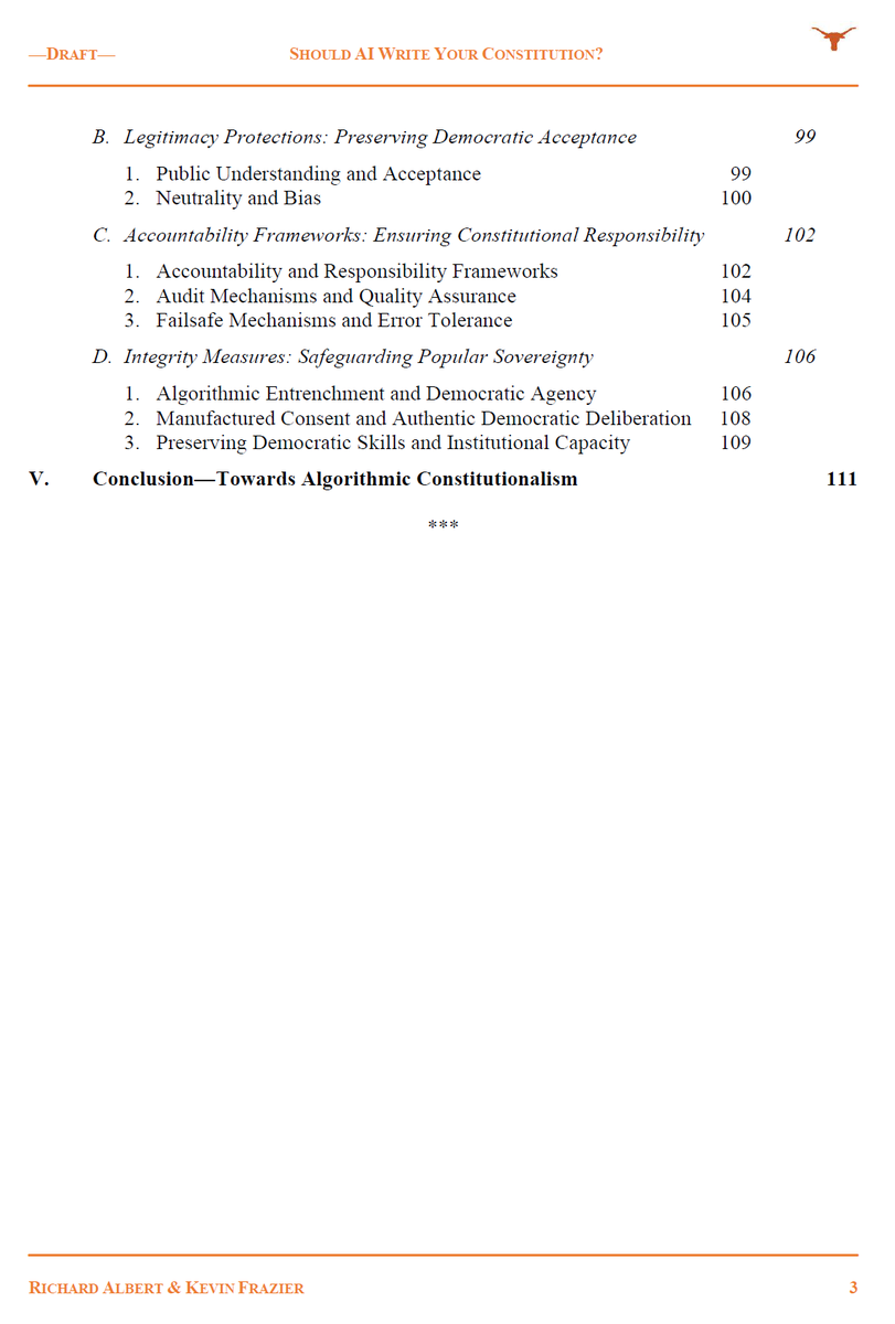 RichardAlbert's tweet image. 🛡️ We need a “Democracy Shield”—a set of principles & practices—to protect constitutionalism from AI-related threats while harnessing the benefits of technology.
Details in my new paper with @KevinTFrazier: "Should AI Write Your Constitution?"
Full text: papers.ssrn.com/sol3/papers.cf…