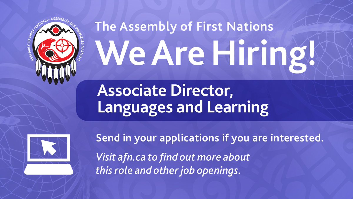 AFN_Updates's tweet image. The AFN is #hiring an Associate Director to join the Languages and Learning Sector! The ideal candidate demonstrates significant knowledge of First Nations education and languages issues with excellent leadership skills. If you are interested in this full-time, permanent…