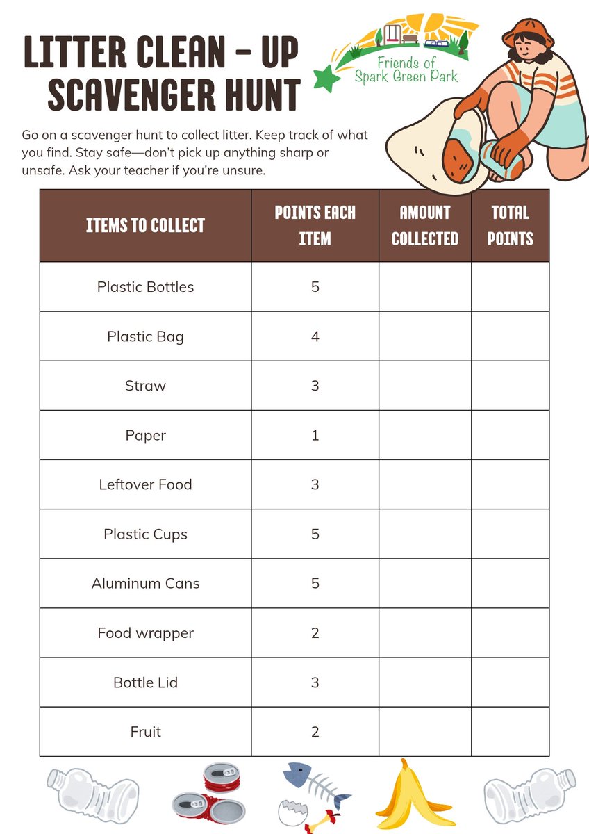 Score some points using the litter clean up scavenger hunt sheet at the Litterpick tomorrow!