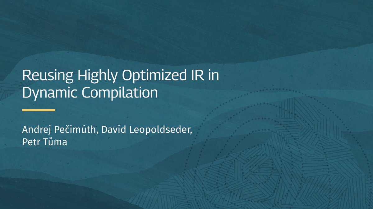 oraclelabs's tweet image. New research publication available 📖

&quot;Reusing Highly Optimized IR in Dynamic Compilation&quot; by Andrej Pečimúth, David Leopoldseder, Petr Tůma. 

Learn more: labs.oracle.com/pls/apex/f?p=9…

#compiler #VM #research
