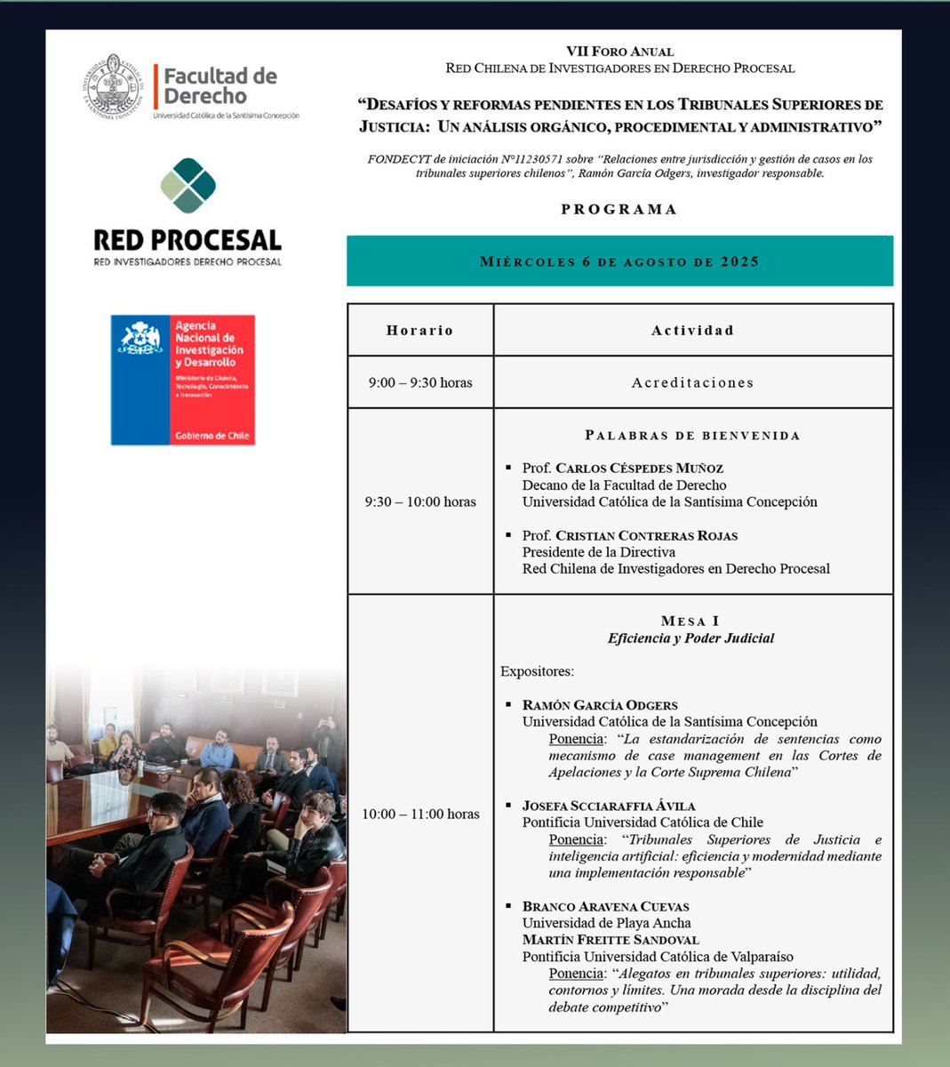 ProcesalRed's tweet photo. ¡Ya puedes revisar el programa completo del VII Foro Anual de la Red Chilena de Investigadores en Derecho Procesal! ⚖️📄

https://t.co/VjW2gBk8pr https://t.co/w3Hh4f3C8s