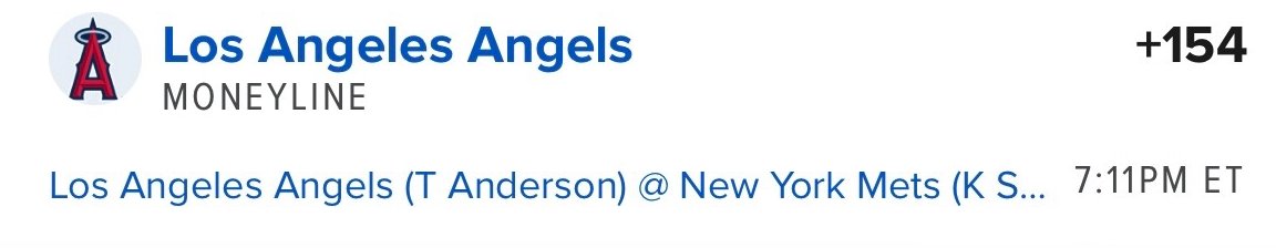 Fanduel Moneyline MODEL 😇

Taking the Angels at +154 again today thanks to <a href="/CorbieBO/">Corbie</a> projections 🤝

Tail the bet here ⬇️
account.sportsbook.fanduel.com/sportsbook/add…