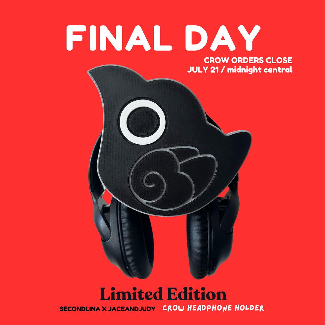 jaceandjudy's tweet image. today is the FINAL day to get a crow headphone holder from our collab with @secondlina! 🐦⬛ orders close tonight at midnight central!