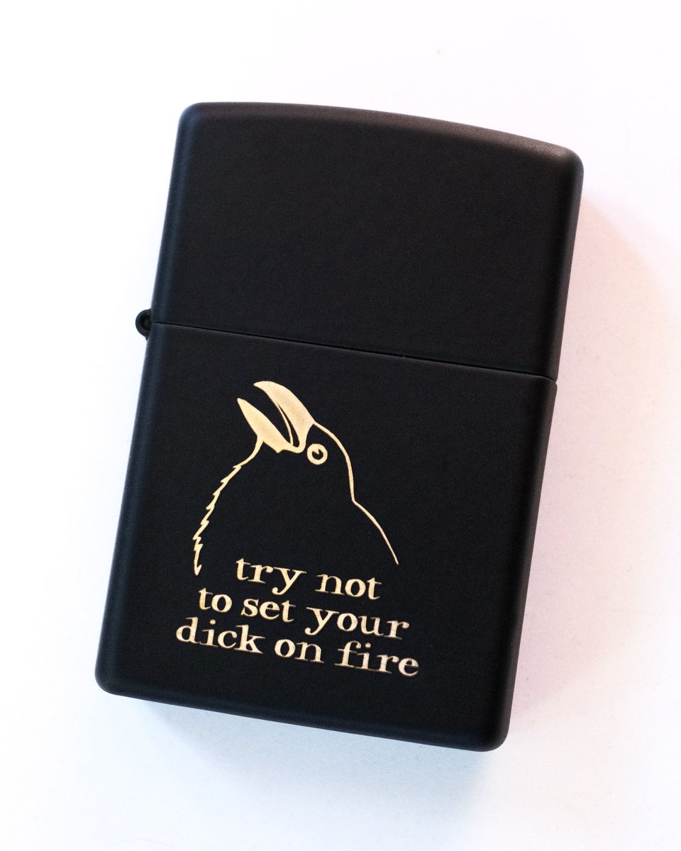 EffinBirds's tweet image. SDCC exclusive, limited to 10 units: the infamous Try Not To Set Your Dick On Fire Zippo lighter. Drop by booth 2049 at San Diego Comic Con ASAP if you want one!