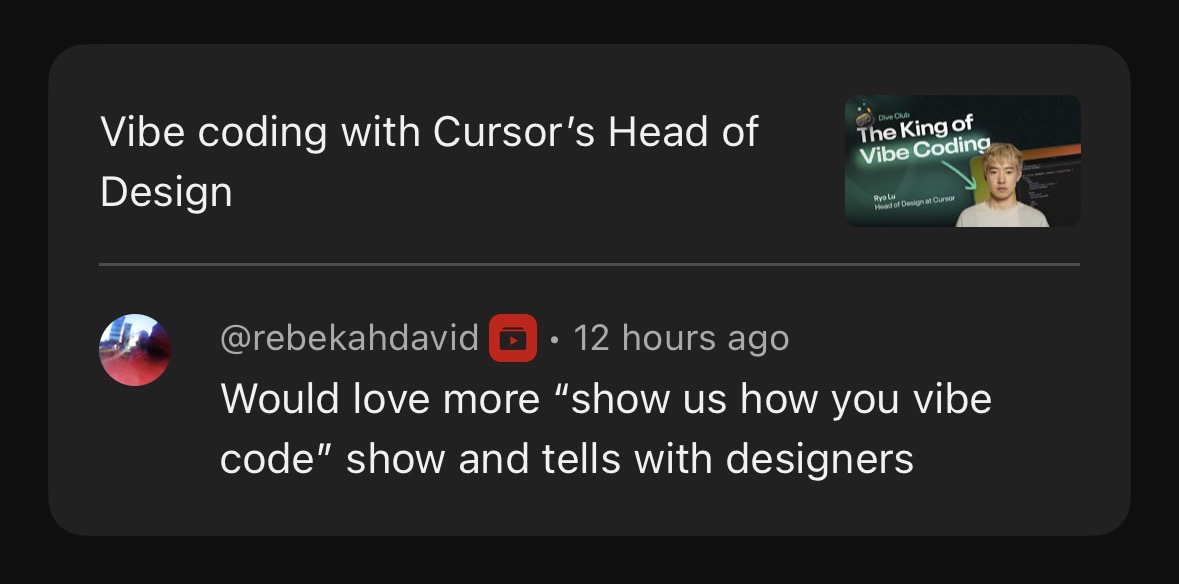 ridd_design's tweet image. I want to show more behind-the-scenes of designers vibe coding
Who's building that I should interview?