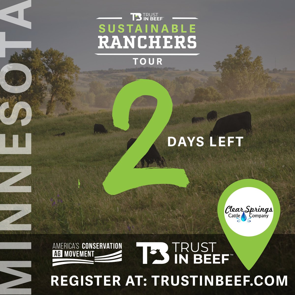 🛑🛑Stop what you are doing and get registered today. It's not too late to register to join us this week in MINNESOTA for the 2025 Sustainable Ranchers Tour at Clear Springs Cattle Company.  hubs.ly/Q03w2XK10