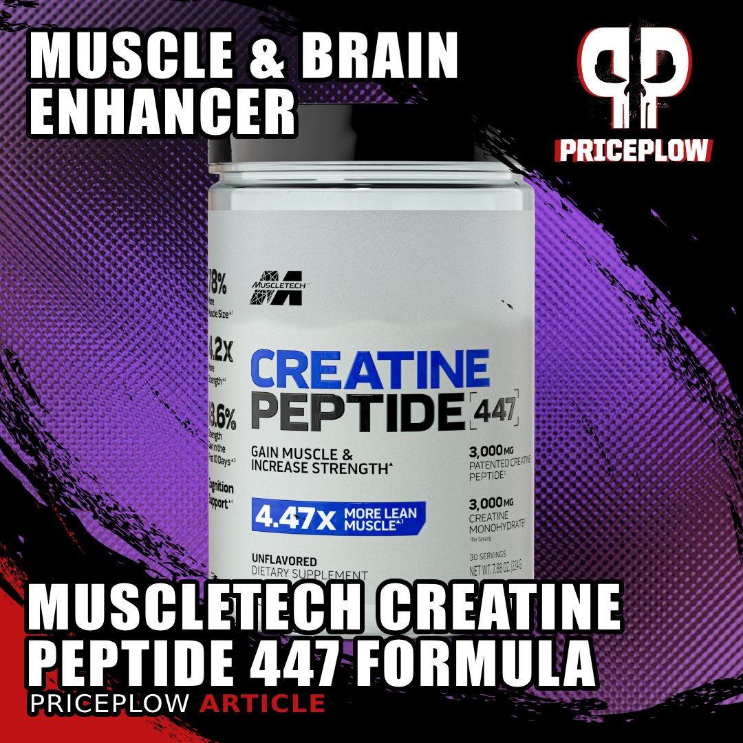 PricePlow's tweet image. blog.priceplow.com/supplement-new…
The @MuscleTech Creatine Peptide 447 combines 6g total creatine (monohydrate + peptide technology) with L-tyrosine and L-theanine for muscle performance and cognitive support. A complete daily performance enhancer beyond traditional creatine.