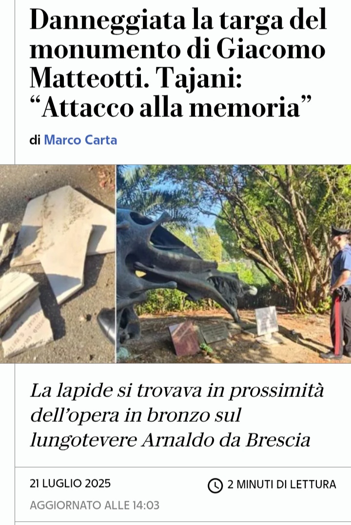 pietrogiliberti's tweet image. Non è la prima volta che bestie incivili distruggono la targa di un patriota italiano come #Matteotti. E non sarà l'ultima se non riportiamo i ratti #fascisti nelle fogne dalle quali sono usciti. È bene che quegli escrementi restino al loro posto e non appestino la città.