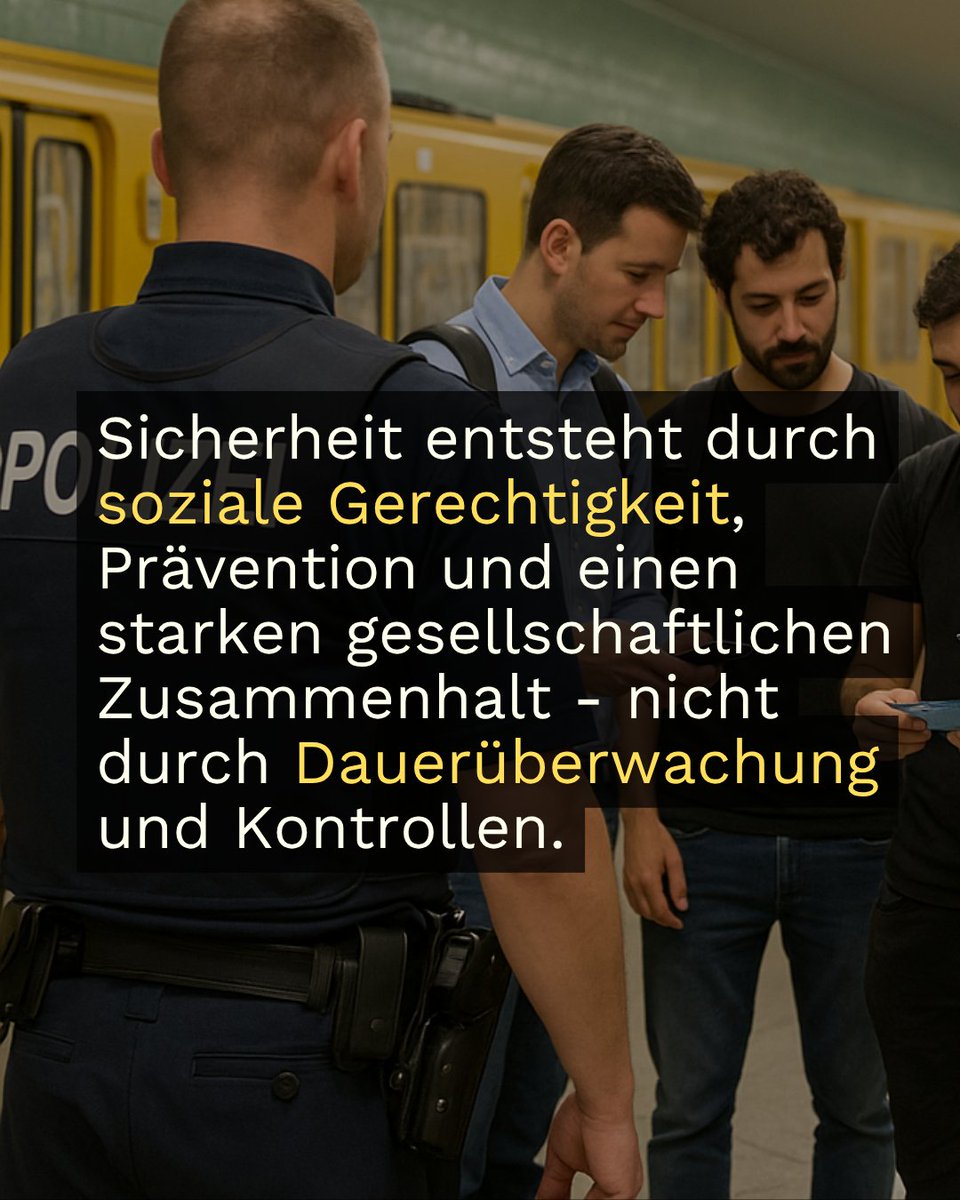Sind euch in den letzten Tagen vermehrt Polizeikontrollen aufgefallen? Grund ist das neue Waffen- und Messerverbot im Berliner ÖPNV: mehr anlasslose Kontrollen &amp; Racial Profiling.
Was wir wirklich brauchen: soziale Lösungen statt Dauerüberwachung!