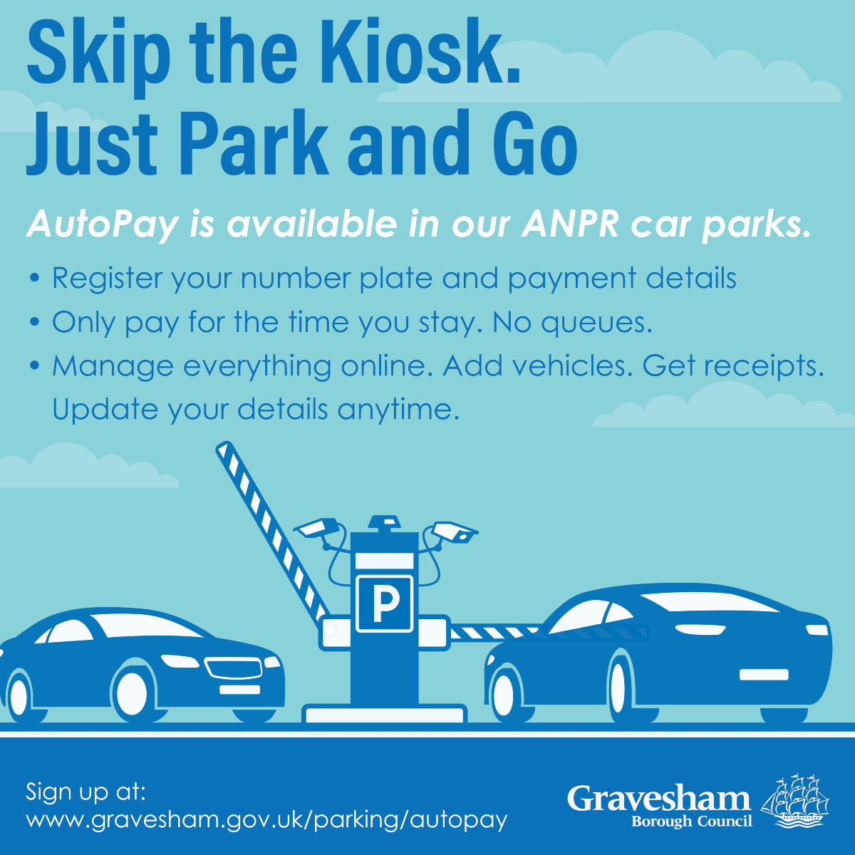 GravesendTCM's tweet image. If you use any of our ANPR car parks in #gravesend town centre, you can now register for AutoPay and have your parking paid automatically when you leave
Getting started is easy - Register once at gravesham.gov.uk/parking/autopay with your vehicle and payment details