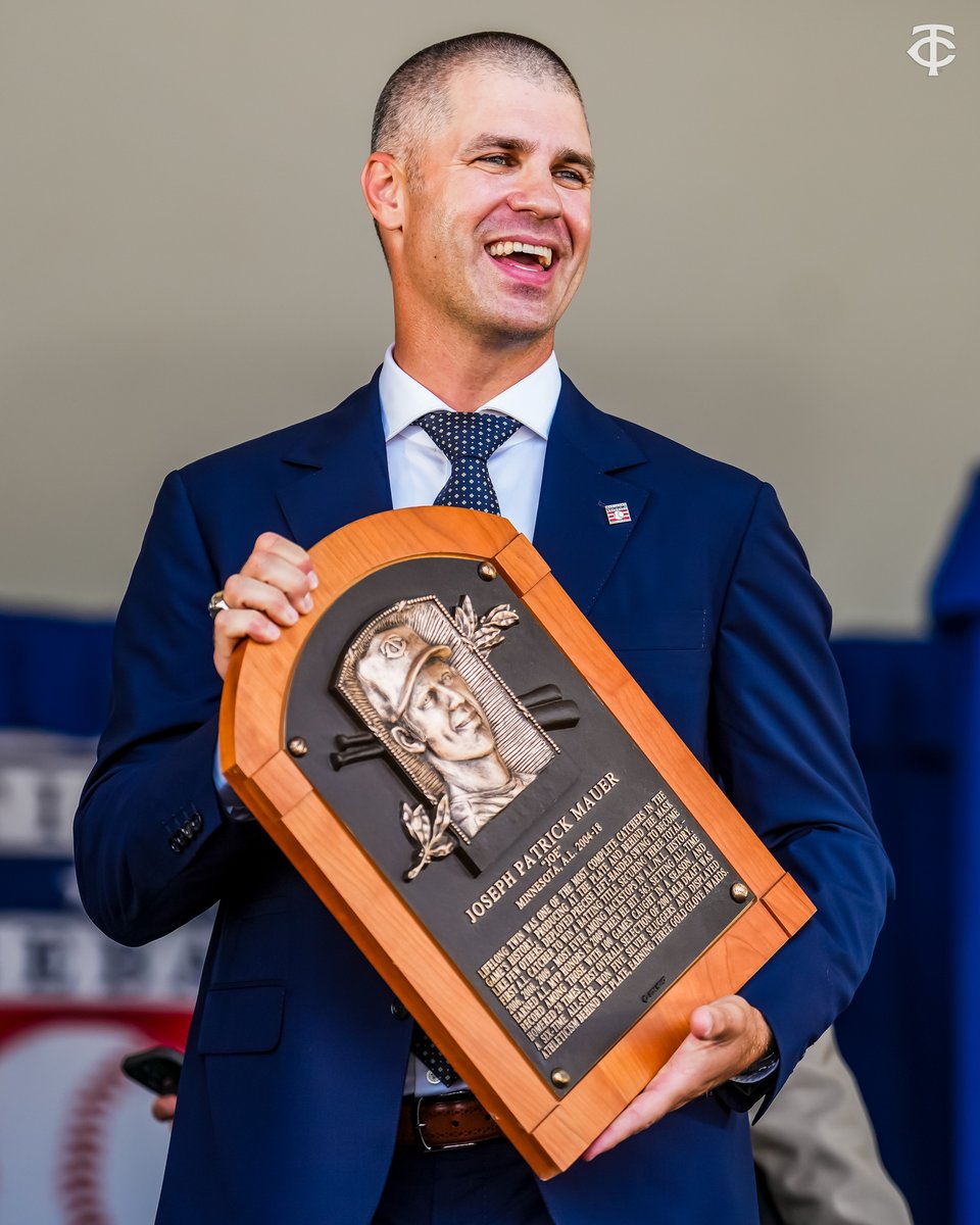 Twins's tweet image. One year ago today, Joe Mauer was inducted into the @baseballhall!