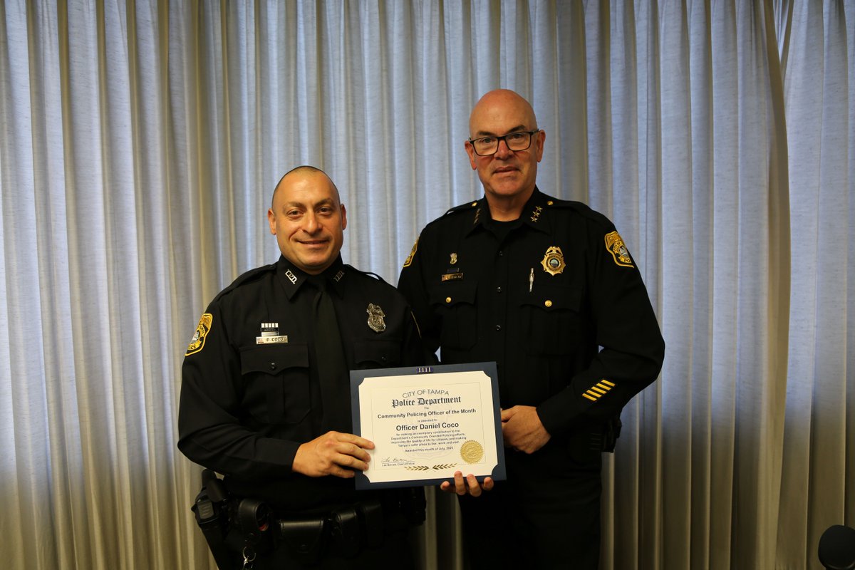 TampaPD's tweet image. Congratulations to Officer Daniel Coco, our Community Policing Officer of the Month! His proactive efforts led to key arrests, cleaned up a high-crime area, and helped improve safety across Tampa. Thank you for your dedication!