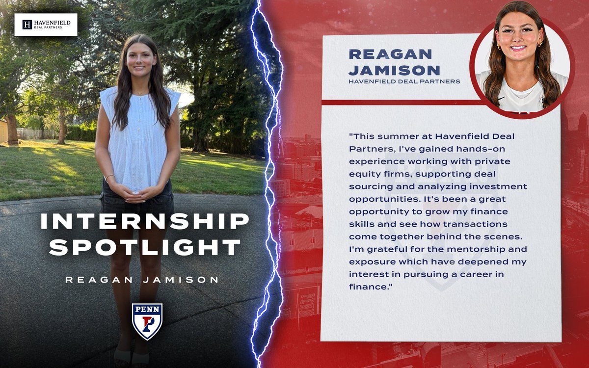 PennWBB's tweet image. 𝗜𝗡𝗧𝗘𝗥𝗡𝗦𝗛𝗜𝗣 𝗦𝗣𝗢𝗧𝗟𝗜𝗚𝗛𝗧  🏦💰

It&apos;s all about that experience! @reagan_jamison has had a great summer interning with Havenfield Deal Partners!

#FightOnPenn