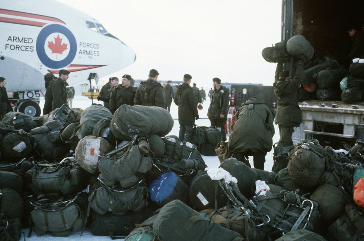 Reforger85's tweet image. Canadian Personnel loading up their gear for exercise Brim Frost '85