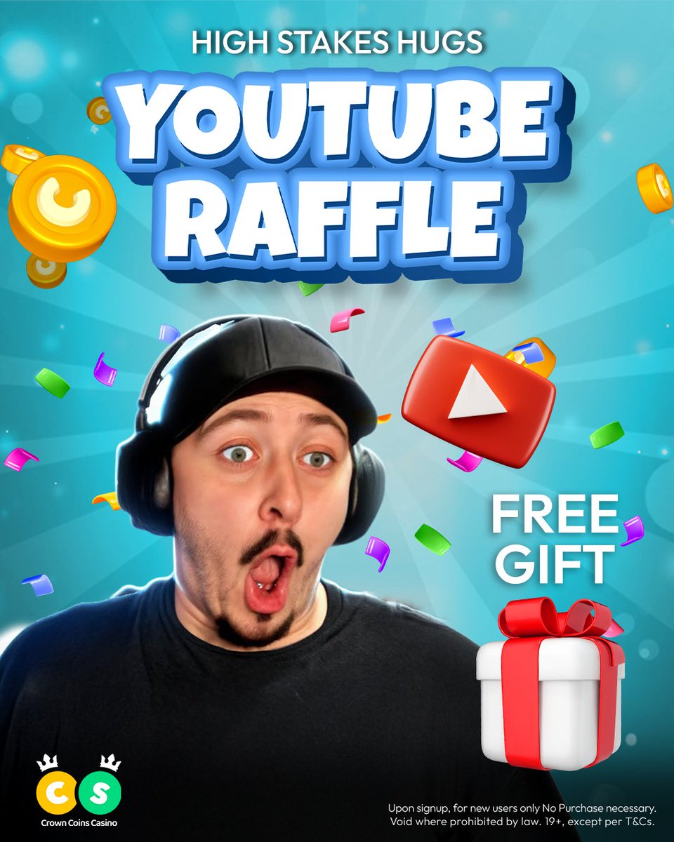 CrowncoinsC's tweet photo. 🎥 High Stakes Hugs YouTube Raffle is HERE!
You already know Jon’s a Crownie icon - and this week, he’s throwing a raffle just for YOU.
How to enter?
✅ Subscribe, like, and comment on the raffle vid
🎁 10 Crownies win 1M CC + 50 SC
💎 Free gift in the top comment!
Winners announced LIVE on Tuesday’s stream
Let’s go → https://t.co/2A5LiT9H5D