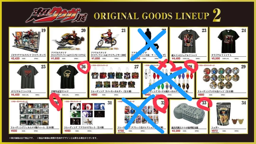 超クウガ展福岡会場のグッズの売り切れ状況を纏めてみました！！ 赤丸