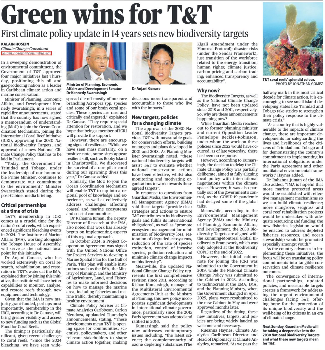 Environmental Management Authority (@emauthority) on Twitter photo Green Wins for T&T!
The Government of Trinidad & Tobago just approved four major environmental initiatives last Thursday — positioning the nation as a leader in Caribbean climate action and marine conservation.
Minister of Planning, Economic Affairs, and Development Senator the Green Wins for T&T!
The Government of Trinidad & Tobago just approved four major environmental initiatives last Thursday — positioning the nation as a leader in Caribbean climate action and marine conservation.
Minister of Planning, Economic Affairs, and Development Senator the