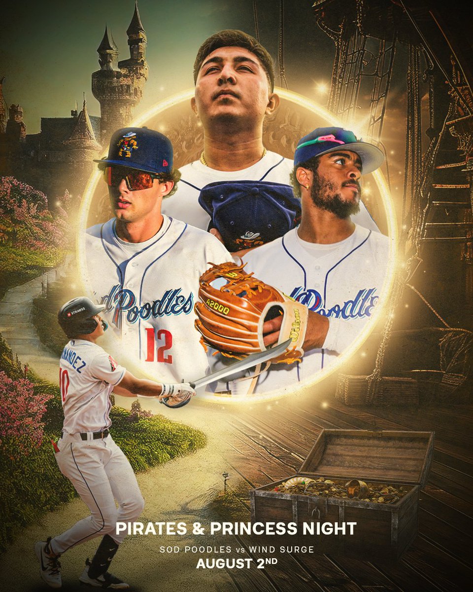 sodpoodles's tweet image. Whether ye rule the castle or command the high seas, there’s a place for you at HODGETOWN on Saturday, August 2 at Pirates & Princesses Night! 🏰✨🏴☠️
Show off your best pirate or princess look and join us for a night of baseball, magic, mischief & fireworks!
GET TICKETS:…