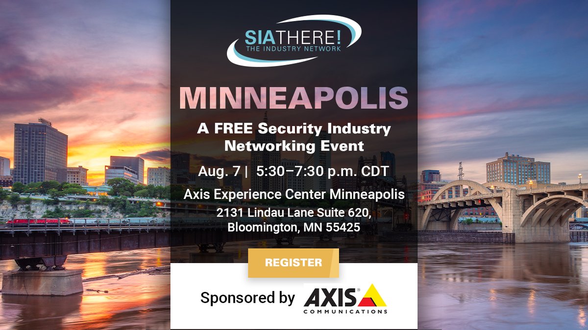 Security Industry Association (SIA) (@siaonline) on Twitter photo 👋Aug. 7: Meet, connect and engage at SIAThere! Minneapolis!
Join us for a free #securityindustry #networking event generously sponsored by <a href="/AxisIPVideo/">Axis Communications</a> and held at the Axis Experience Center in Bloomington, Minnesota.
🔗RSVP: securityindustry.org/upcoming-event… 👋Aug. 7: Meet, connect and engage at SIAThere! Minneapolis!
Join us for a free #securityindustry #networking event generously sponsored by <a href="/AxisIPVideo/">Axis Communications</a> and held at the Axis Experience Center in Bloomington, Minnesota.
🔗RSVP: securityindustry.org/upcoming-event…