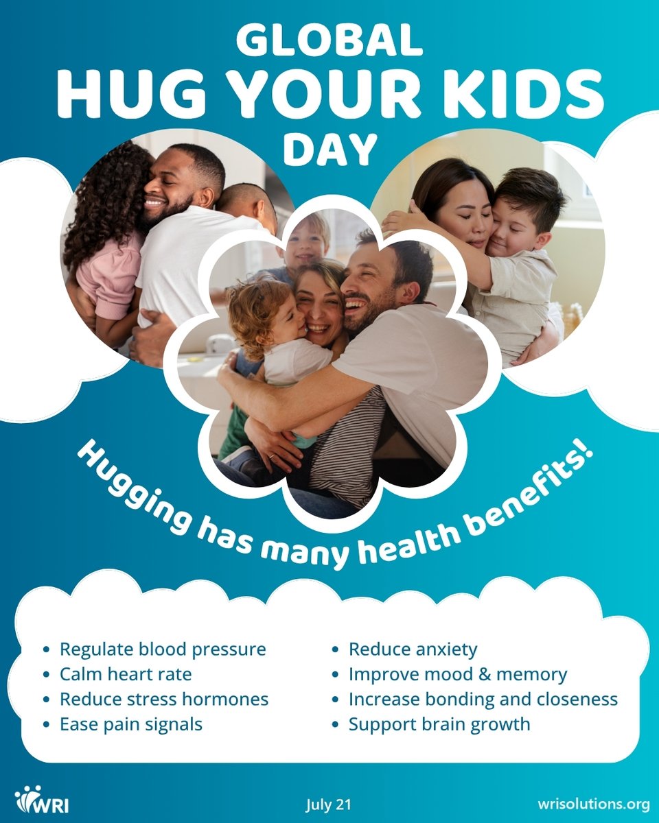 WRI_NY's tweet photo. Today marks Global Hug Your Kids Day, a reminder of the profound health benefits of physical touch. Research shows that hugs can reduce stress, boost immunity, and foster emotional connections. Don't forget to hug a loved one today! https://t.co/S8oiFRAORZ